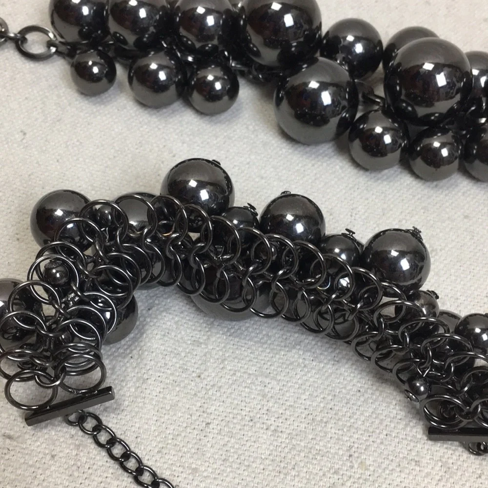 Gunmetal grey bead statement necklace bracelet set